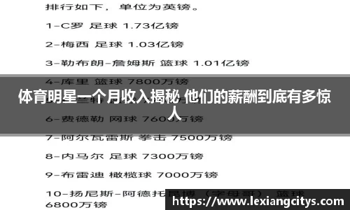 体育明星一个月收入揭秘 他们的薪酬到底有多惊人